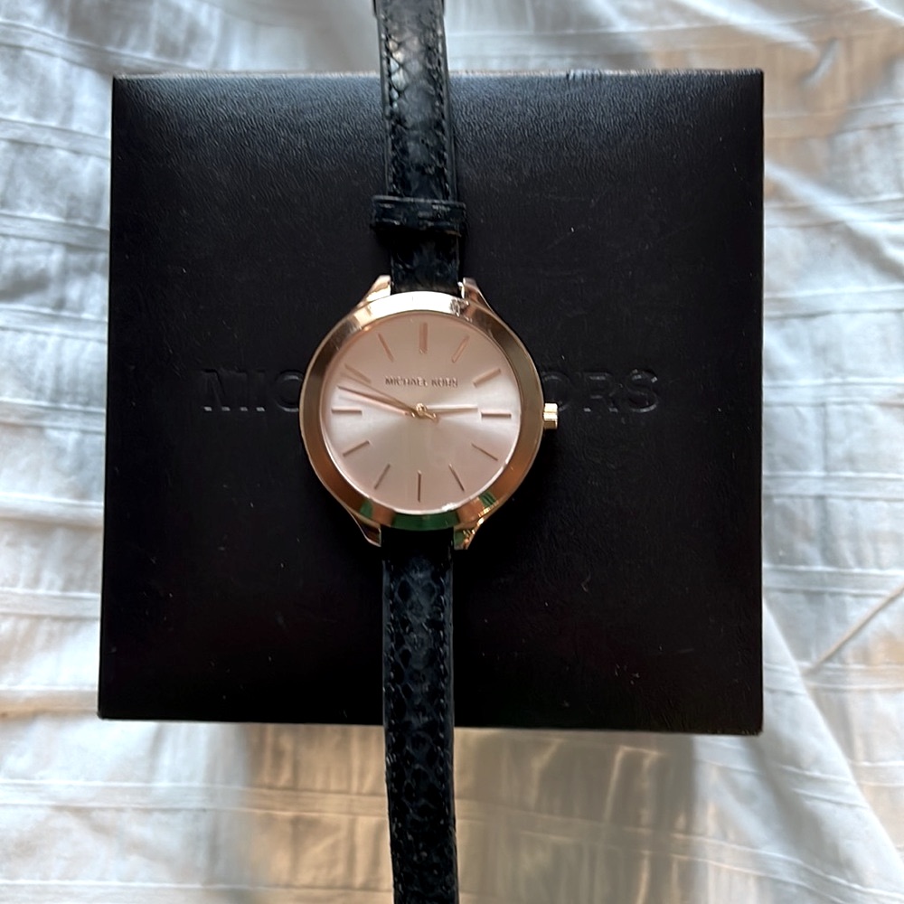 Michael Kors Watch With A Black Crocodile Leather Wrist Band For Women